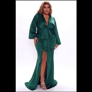 Fashion Nova Queen Moment Satin Maxi Dress Hunter Green 2x